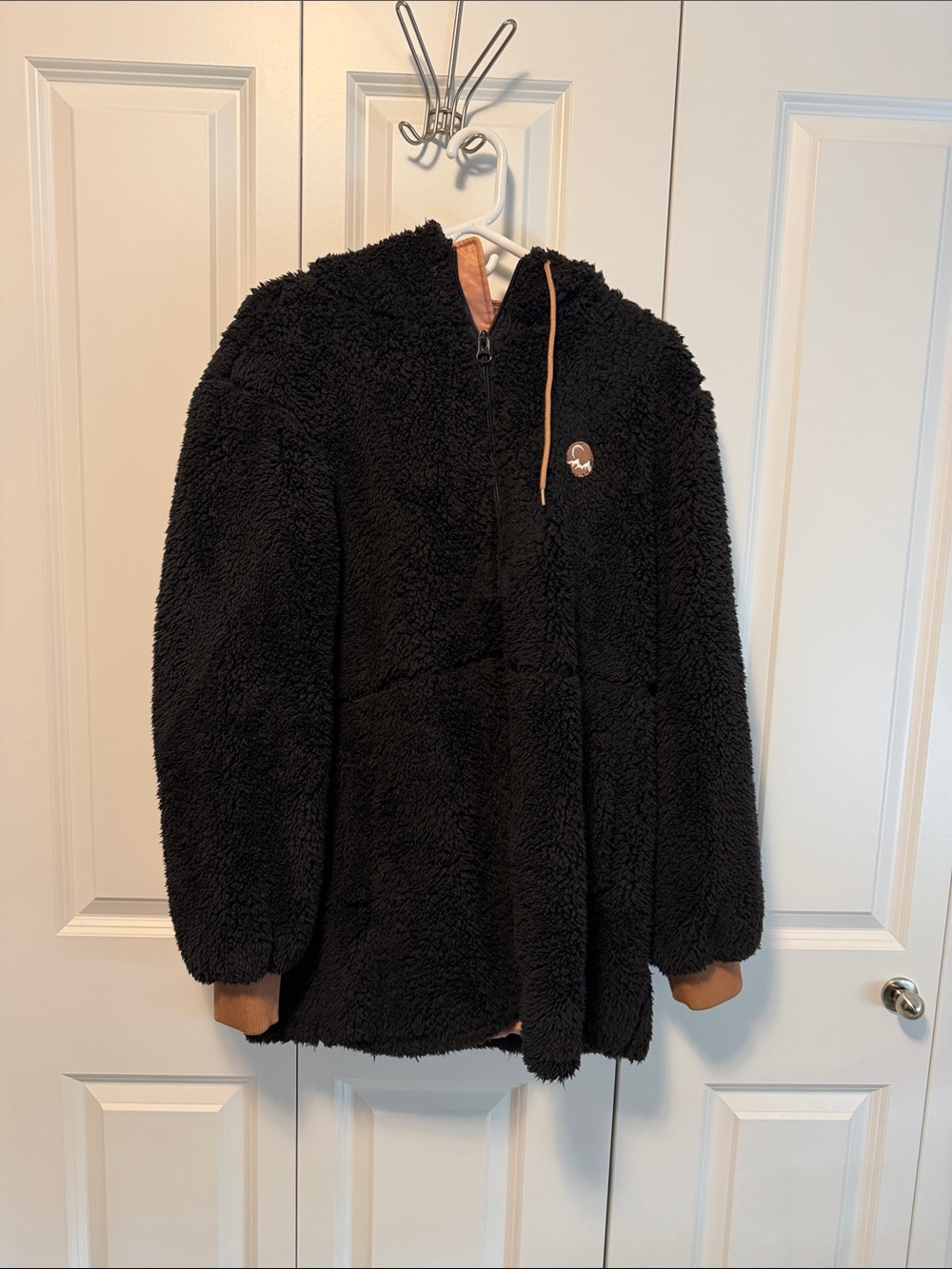 Women’s Black Sherpa Hoodie Jacket with Chest Patch